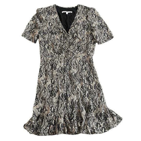 Veronica Beard Ried Python Snake Print Short Sleeve Silk Mini Dress Size 8 - Picture 1 of 8